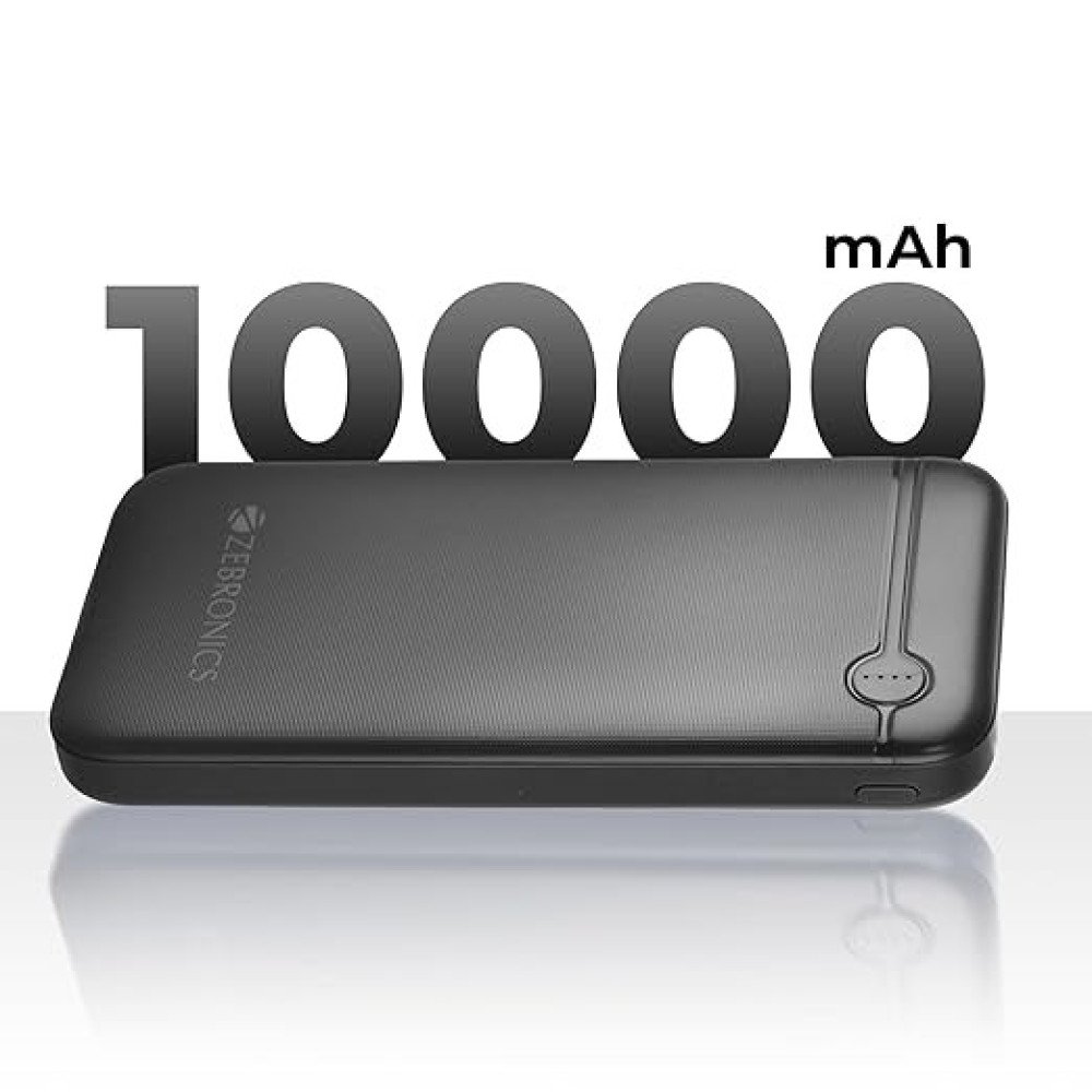 ZEBRONICS MB10000S4 Power Bank, 10000 mAh, 12W, Dual USB Output, Type C & Micro USB Input