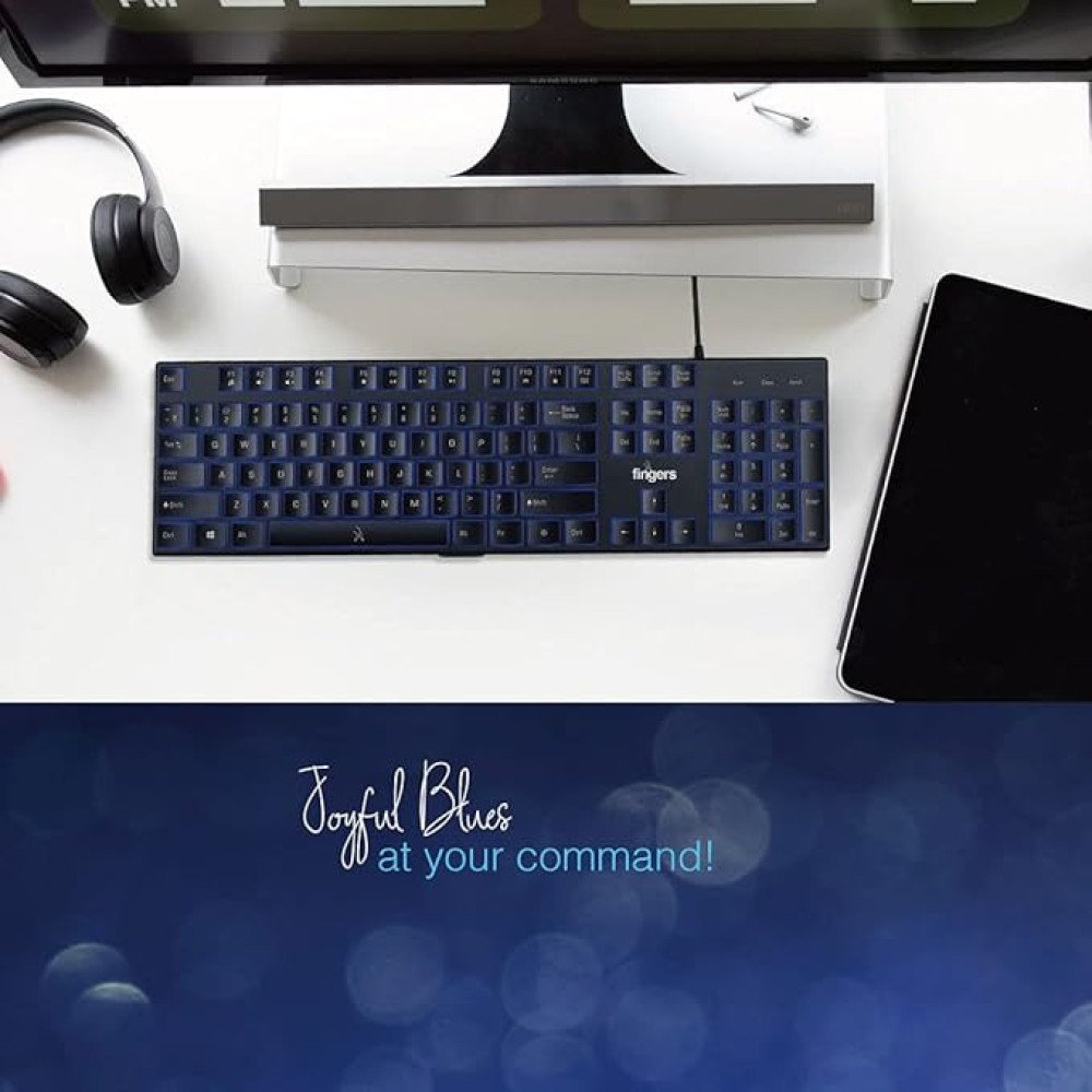 FINGERS Gleaming BlueLit Wired Backlit Keyboard