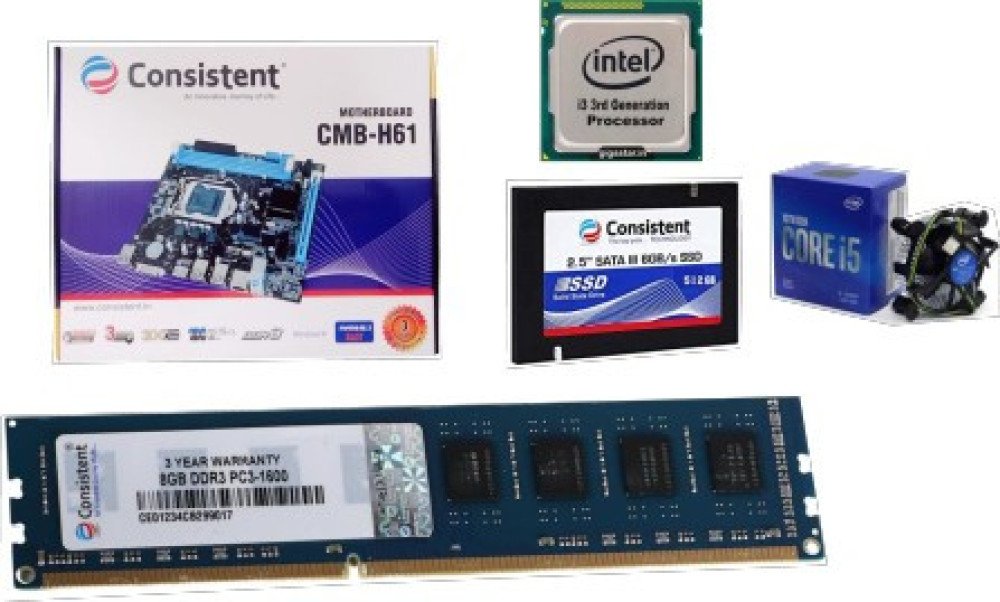 Euro Assemble Desktop (H-61 Motherboard,  Intel i3-3rd  Processor, 8 GB Ram, 512 Gb SSd, Wire Keyboard, Mouse, 18.5"