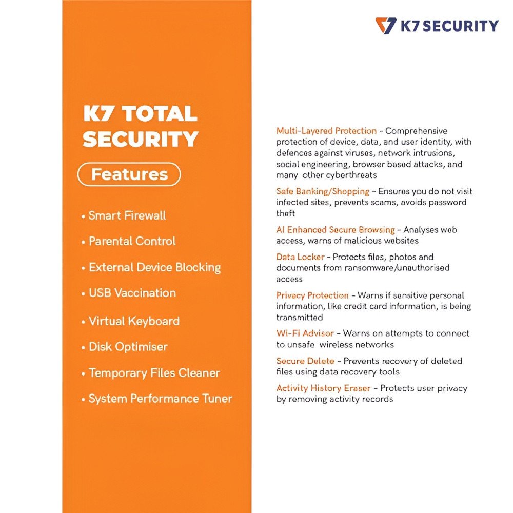K7, Total Security, 1 User, 1 Year, Email Delivery