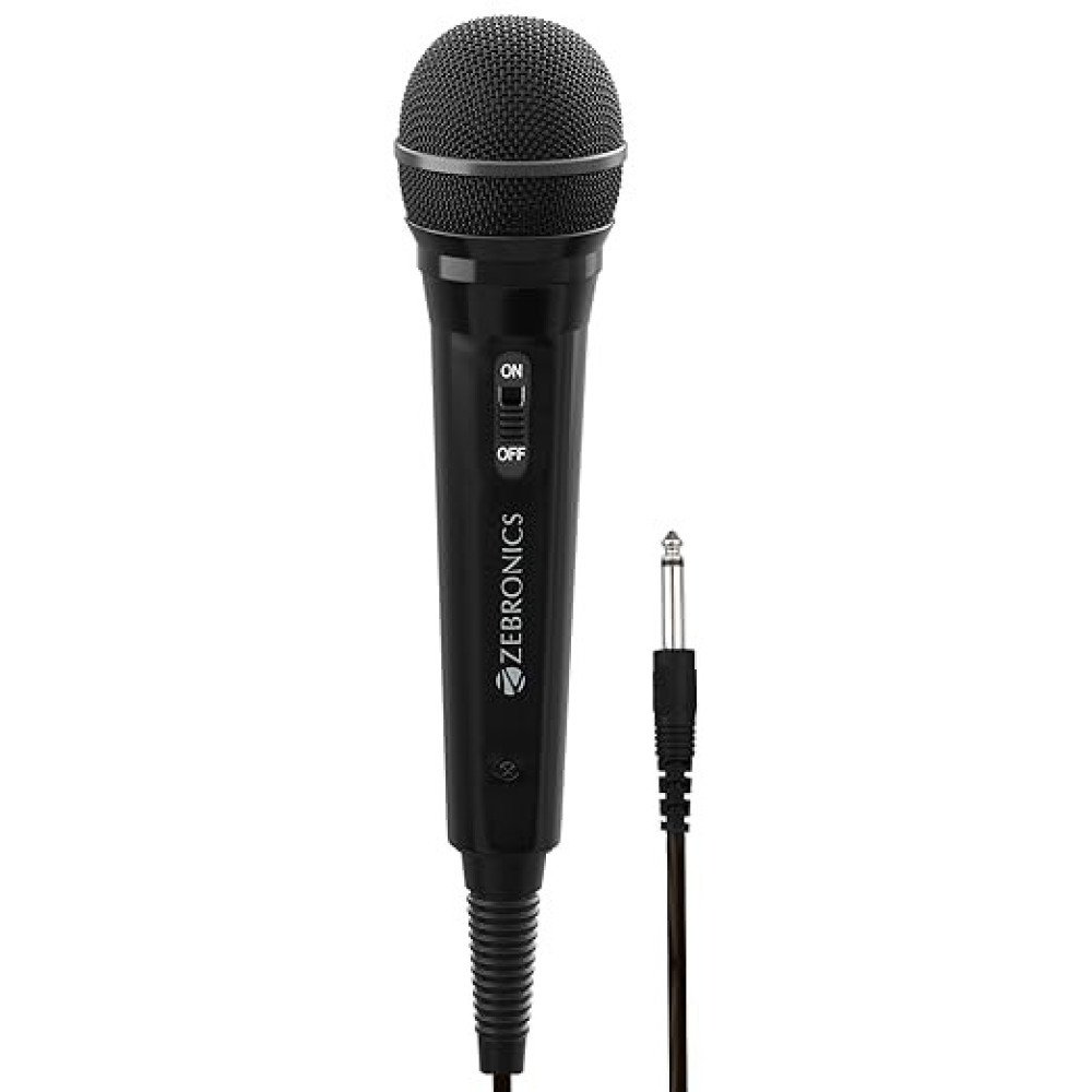 ZEBRONICS MP100, Wired Microphone, 6.3mm, High Sensitivity Dynamic Mic, Cardioid Polar Pattern, for Karaoke | Speech | Stage | Wedding