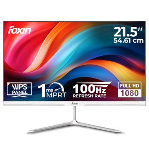 Foxin 21.5 Inch FHD Flat LED Monitor 1920x1080p Elite Series | IPS Panel, HDMI & VGA Port, 100Hz, 1ms, sRGB, Anti-Glare Flicker-Free, Frameless, Slim, Wall Mountable, 16.7 M Colors,